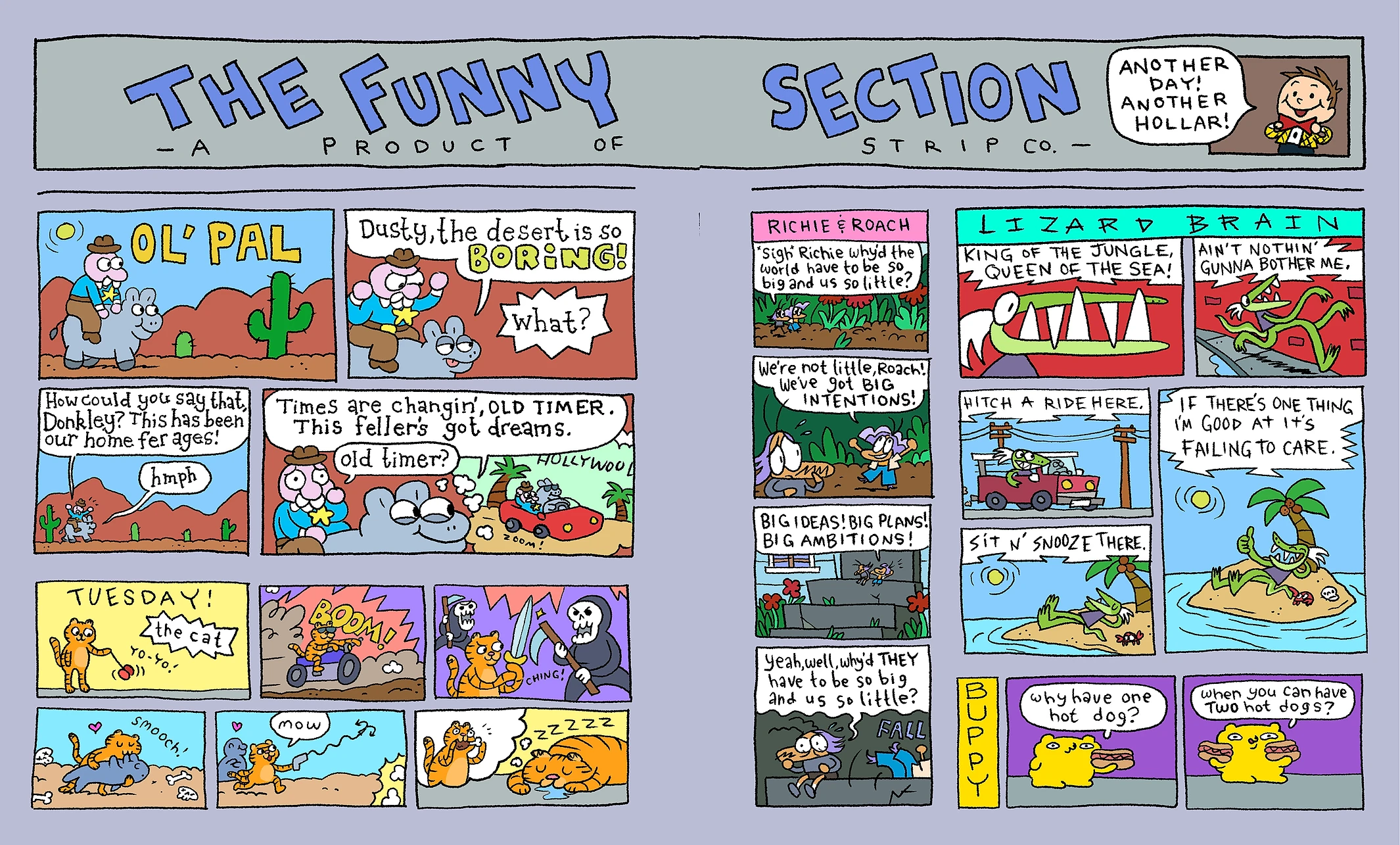 a two-page cover spread of a comic strip