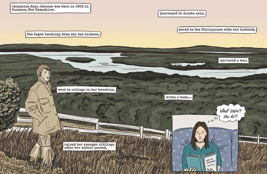 Sarah Shaw illustration of heroine looking over vast forested horizon