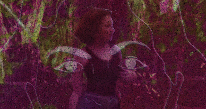 Collaged textured image of a woman facing right.