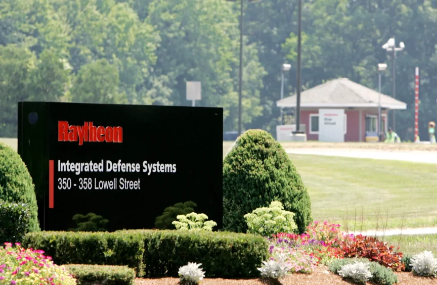 A photo of the outside of Raytheon Headquarters in Andover, Massachusetts.