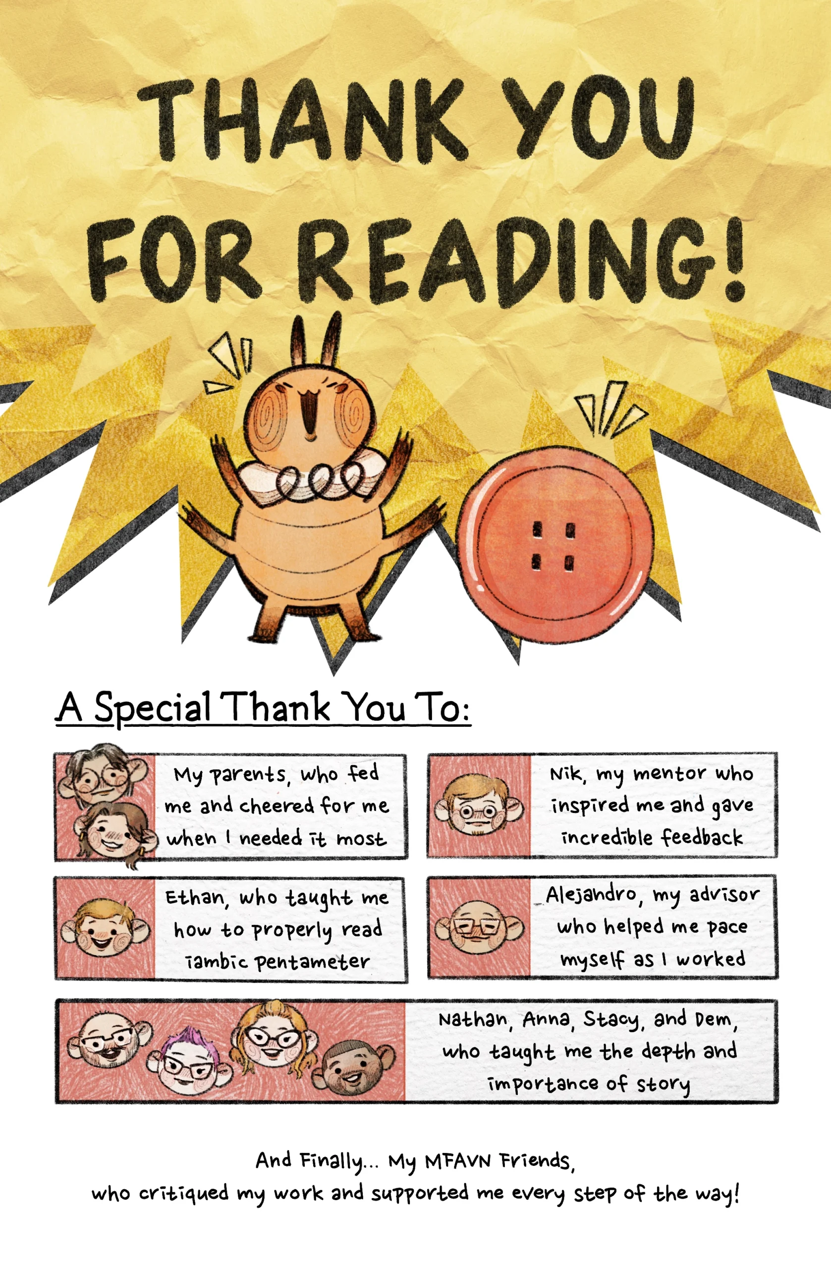 Thank You page, showing the special thanks to Haelee's parents, mentor, advisor, and professors.