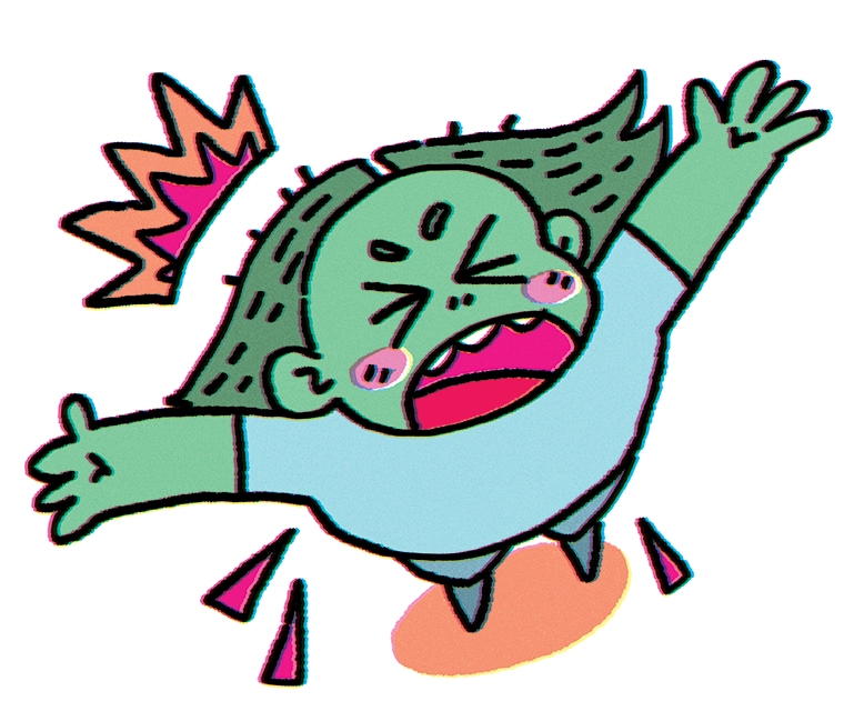 A Green girl screams into the void.