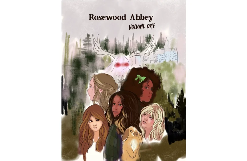 cover sketch 5 girls against mountain and fairy queen