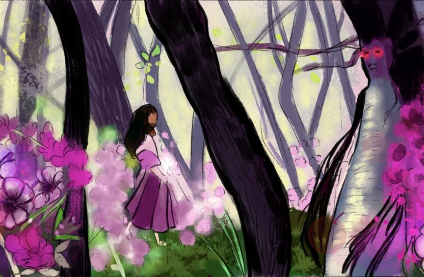 Dawn walking in a forest