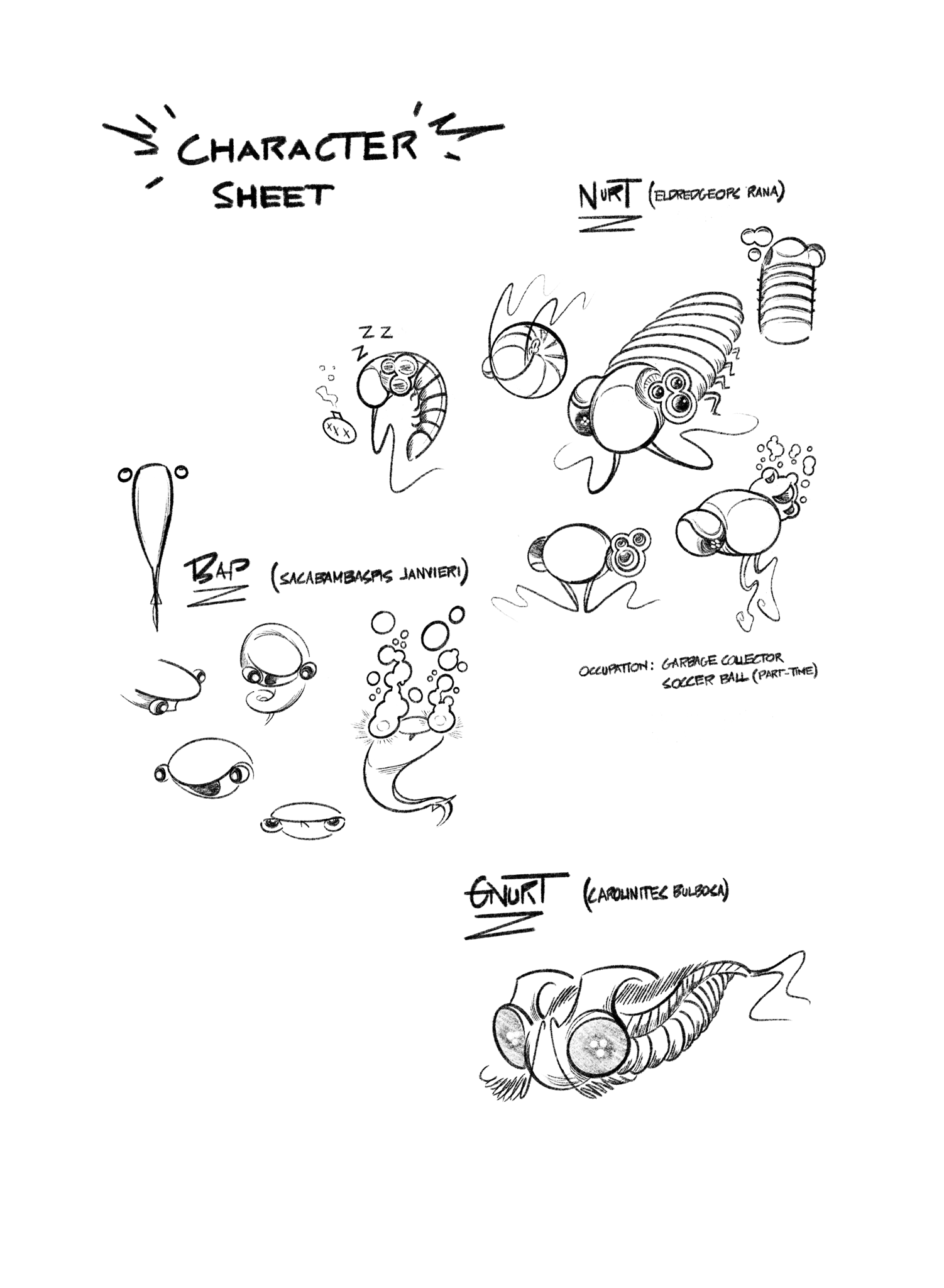 character sheet of Nurt, Bap, and Gnurt (G is silent hehe)