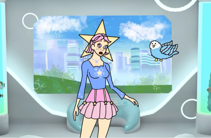 Aurora becomes shocked in the Motherboard when she sees Bit, her mentor, for the first time.