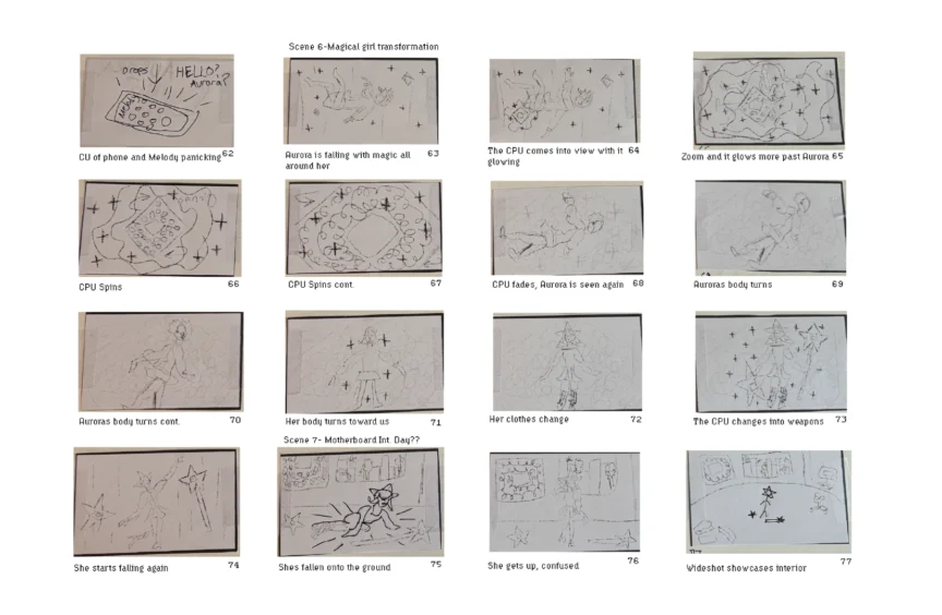 Initial frames of Aurora’s transformation sequence.