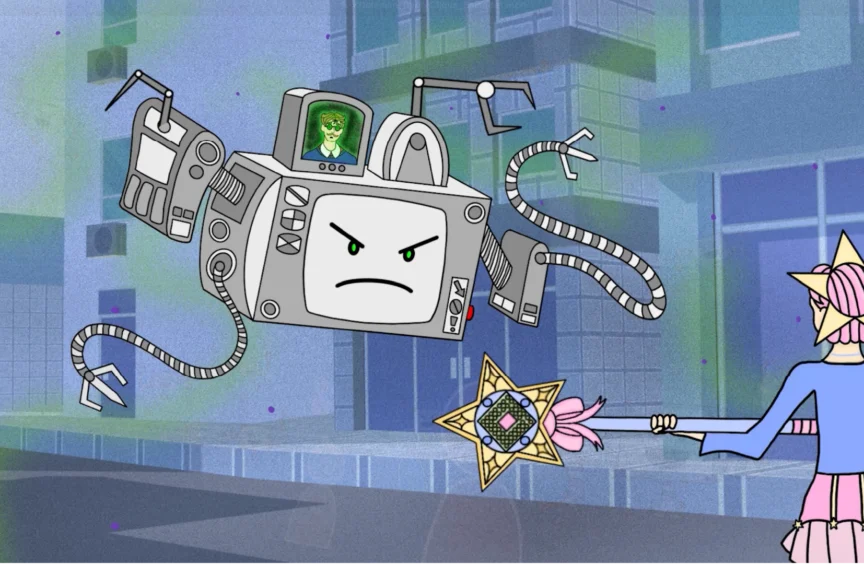 Aurora in Cyberspace fighting the virus that possessed her father.