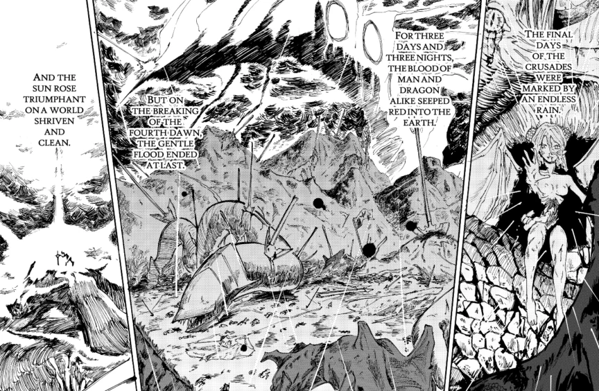 The land fills with the corpses of dragons, blood seeping into soil.