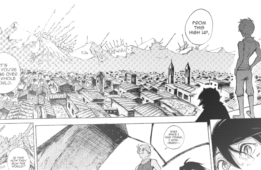 Noah and Penance overlook the city.
