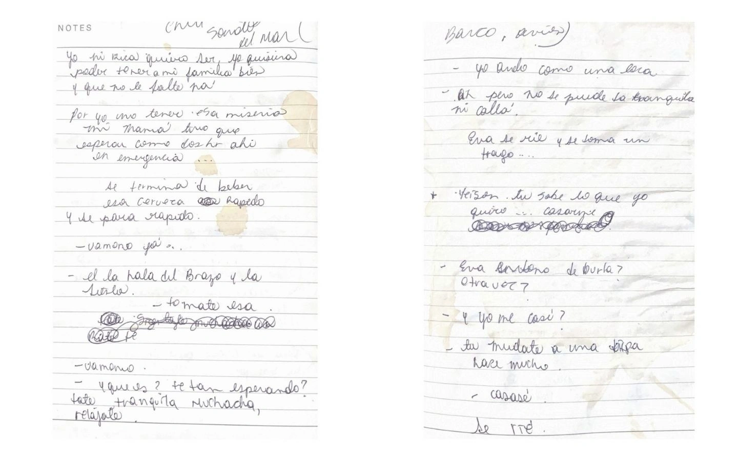 Handwritting notes of the first ideas for the story