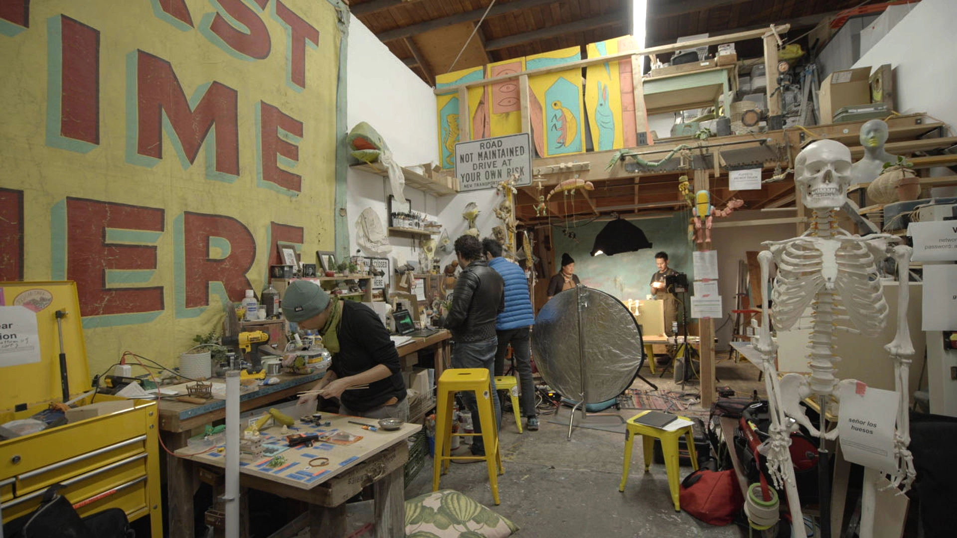 BTS documentary still from The Last Fifteen Minutes. The film was shot in Shing Yin Khor's woodshop.