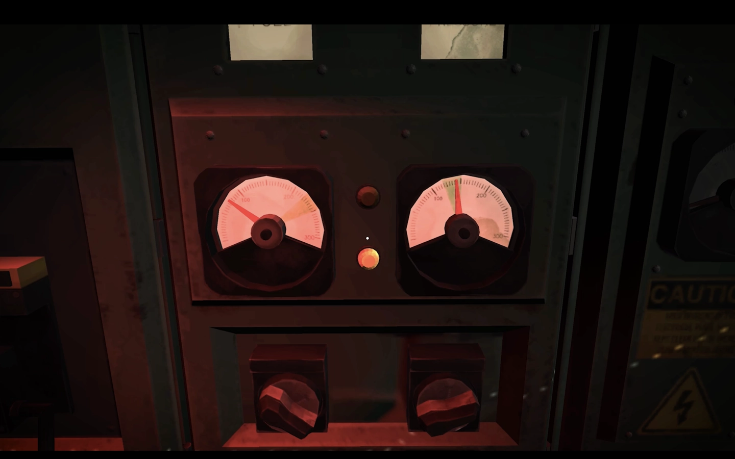 An electrical panel with two gauges, one for fuel and one for pressure.