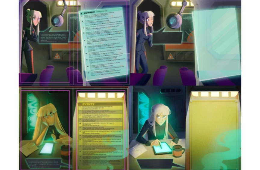 Before-and-after comparison of a redrawn Antumbra pages