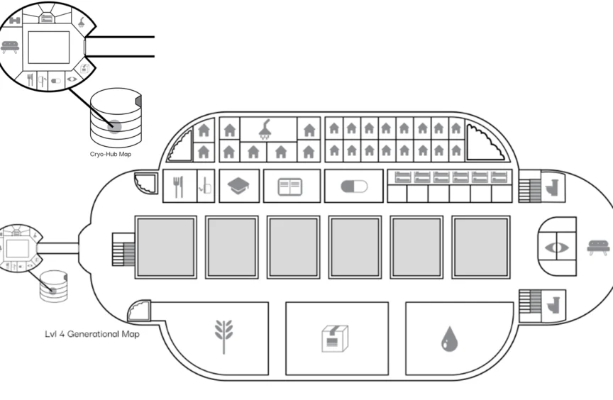 Blueprint schematic of the Astraeus, Deck 04, with labeled rooms and compartments.