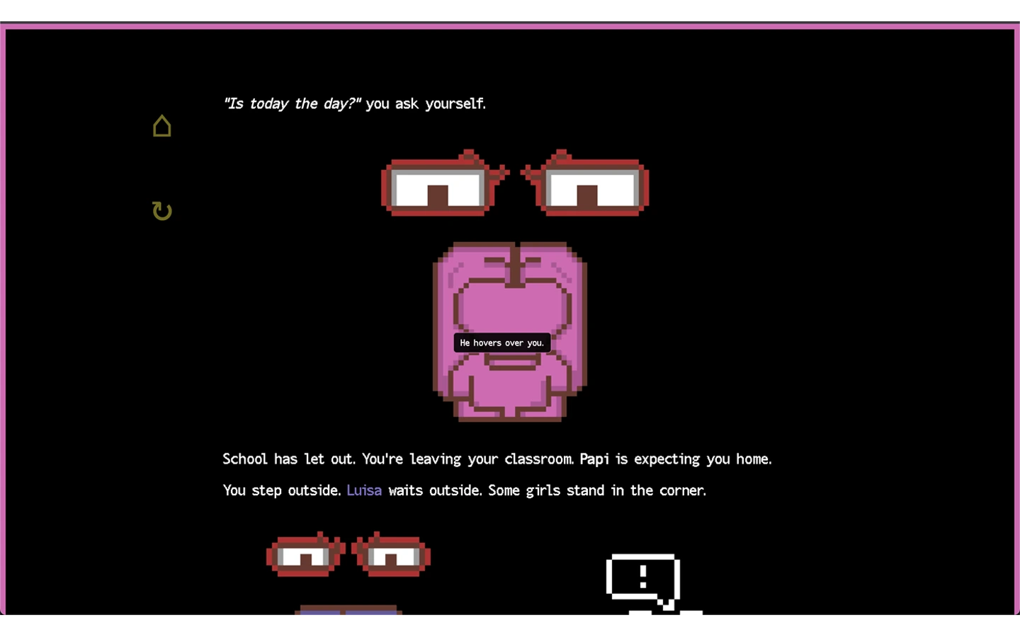 Two pairs of stylized eyes in red frames float above a pink, faceless humanoid figure, with the caption 