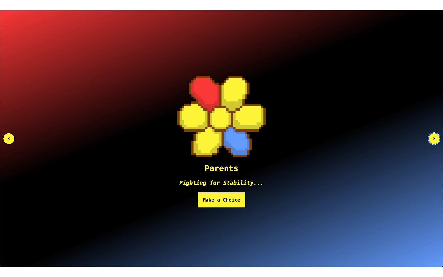 A pixelated flower icon in red, yellow, and blue sits above the title 