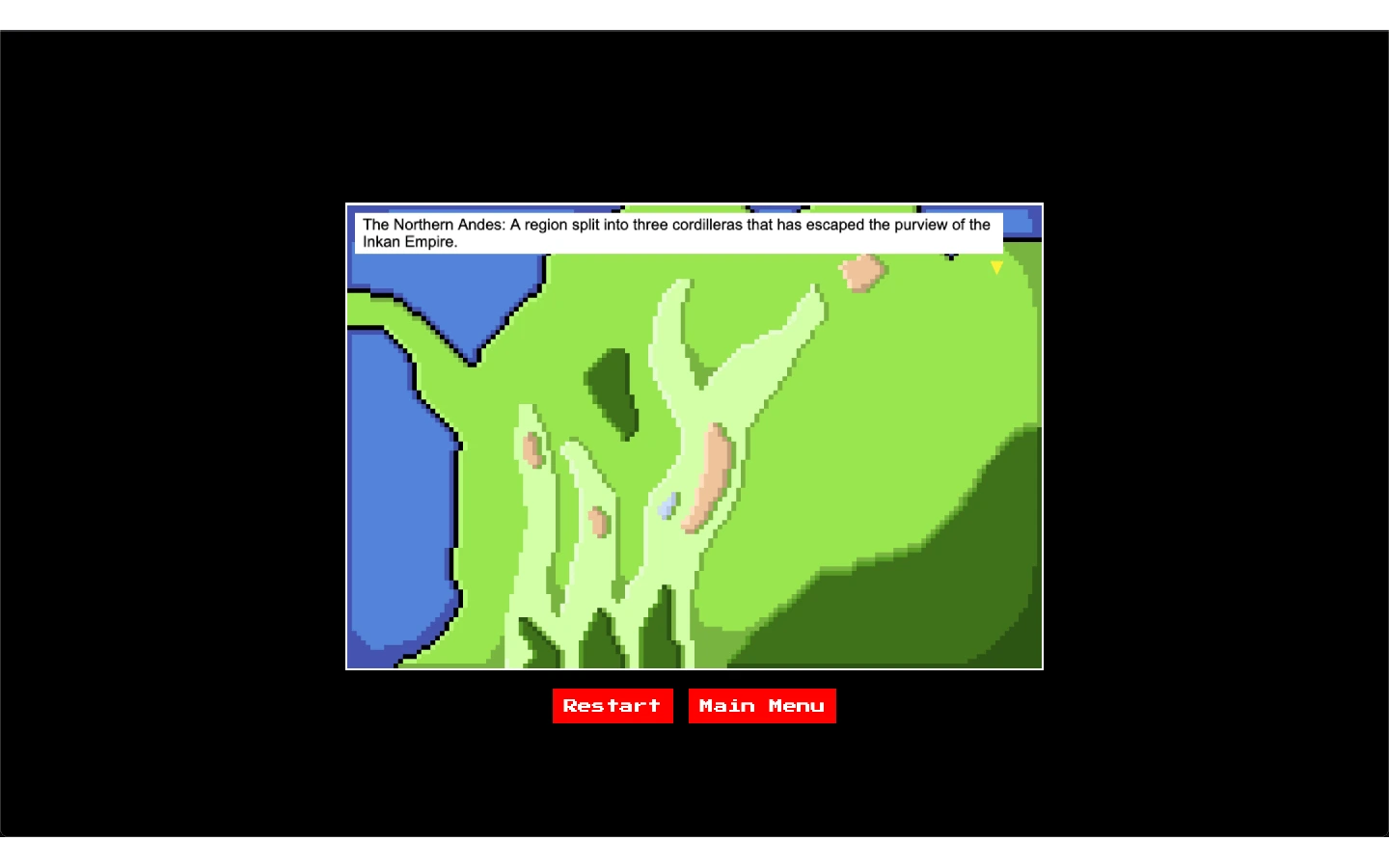 A text box over a green pixel-art topographic map reads: 