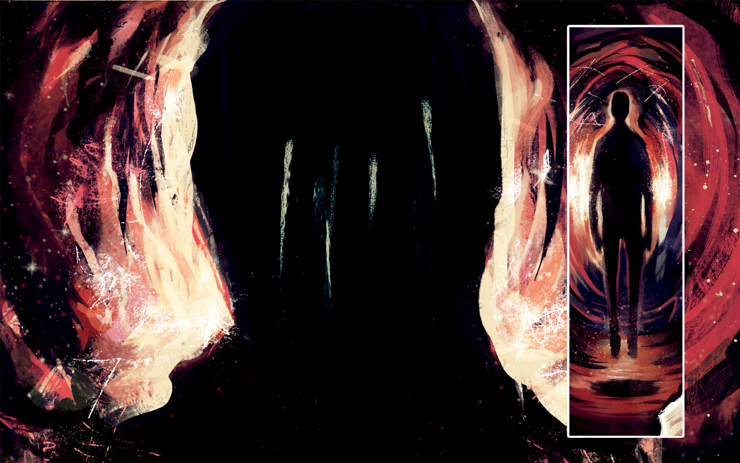 A close-up view of a shadowy silhouette's featureless 